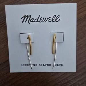 NWT MADEWELL GOLD / SILVER TONE DANGLE DROP EARRINGS WITH STERLING SILVER POST